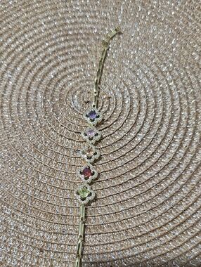 Gold-Tone Multi-Gem Clover Link Bracelet - Pink, Purple, Red, Green